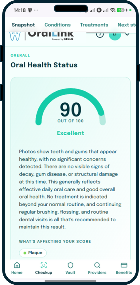 OralLink report snapshot on mobile