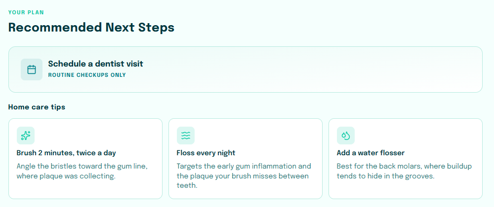 OralLink report next steps: recommended plan and home care tips
