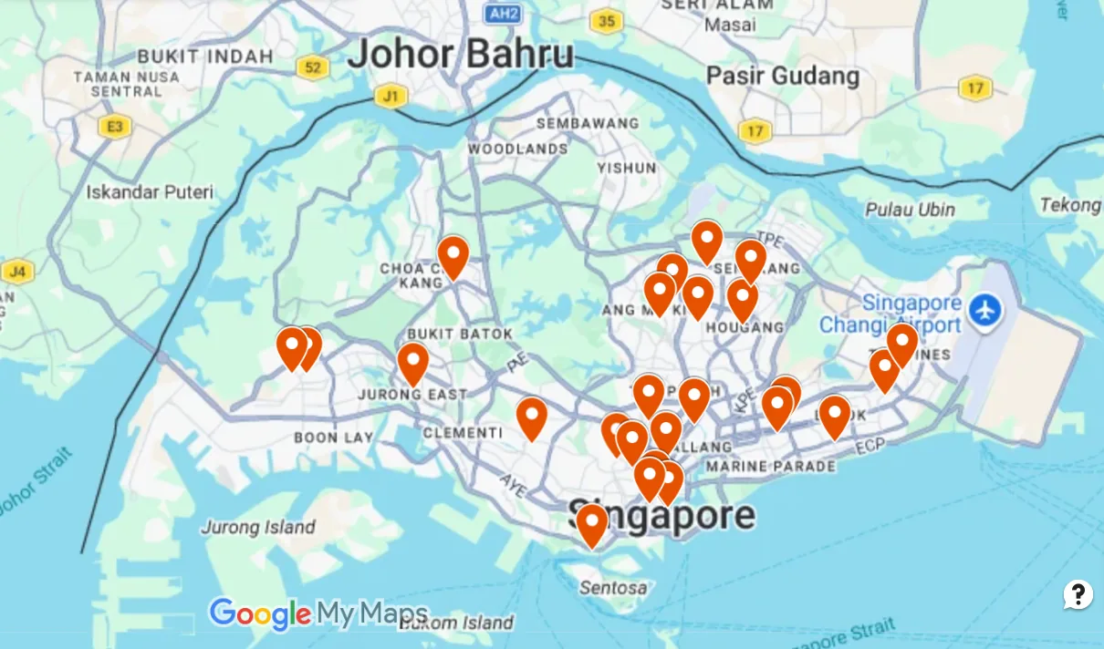 Map of OralLink trusted partner dental clinics across Singapore